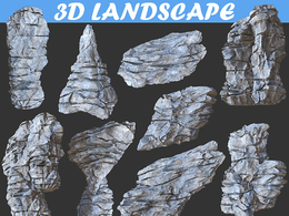 9个低面陡峭悬崖岩石3D模型 Low poly Realistic Rocky Sharp Cliff Modular Pack