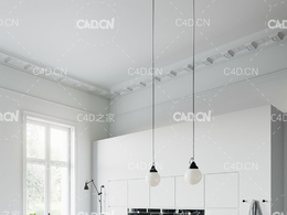 C4D室内模型渲染：厨房模型 CGTrader – White Kitchen by Kvik 3D model