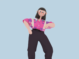 穿花衬衫的年轻女孩跳舞人物C4D OCTANE模型下载