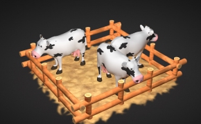 卡通游戏模型：牛圈 牛棚 奶牛C4D模型 Cowshed