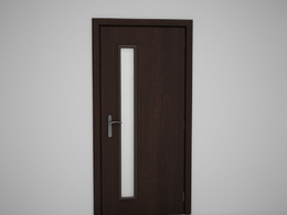 单条玻璃实木深棕色门C4D模型下载 Door model
