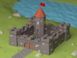 C4D低面多边形城堡场景模型 low poly castle