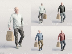 拎着手提袋的国外男性3D人物扫描模型 Casual man walking with shopping bag