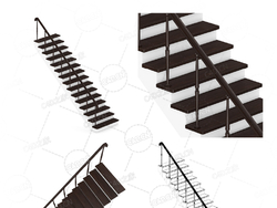 单侧扶手梯实木楼梯复式公寓别墅扶手直梯C4D模型Stairs 3d model-13