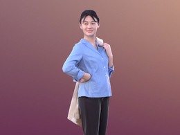 三维扫描写实人物扭头观看的女性