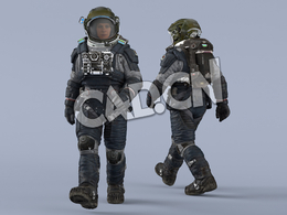 行走的深蓝色航天服年轻女性太空宇航员Walk