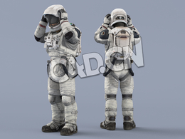 戴头盔的白色太空服中年男性宇宙航天员idle Helmet Scifi PutOn