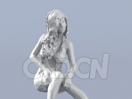 低面多边形卡通人物坐着伸腿的女人模型