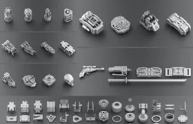 300多个硬面科幻零件3D模型 Artstation – Hard Surface KitBash Vol.3