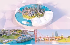 低面多边形C4D卡通海滨城市建筑场景模型 Cartoon seaside city
