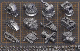 500多个机械零件硬面模型 Mega Pack Sci-Fi Hard Surface KitBash + Hard Surface Kit ...