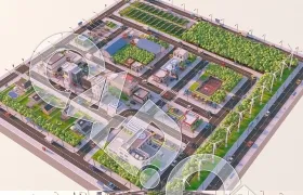 C4D OCTANE低面多边形卡通城市建筑模型