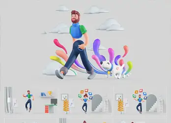 时尚卡通办公室人物C4D立体图标工程下载Cinema 4D Fashion Cartoon Office Character 3D Icon Project Download