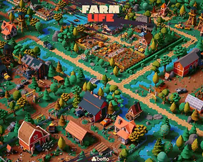 C4D低面多边形农场田园生活场景模型（建筑植物机械树动物）