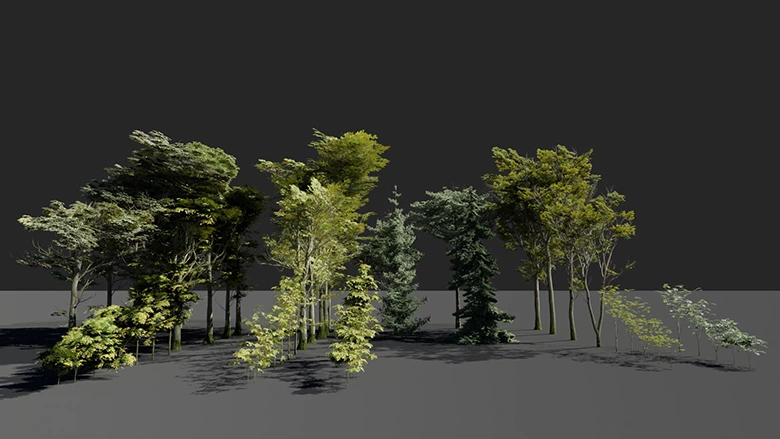 次时代游戏建筑动画可用高质量树木植被3D模型合集 支持个人非商业练习使用满足自然环境快速布景需求 