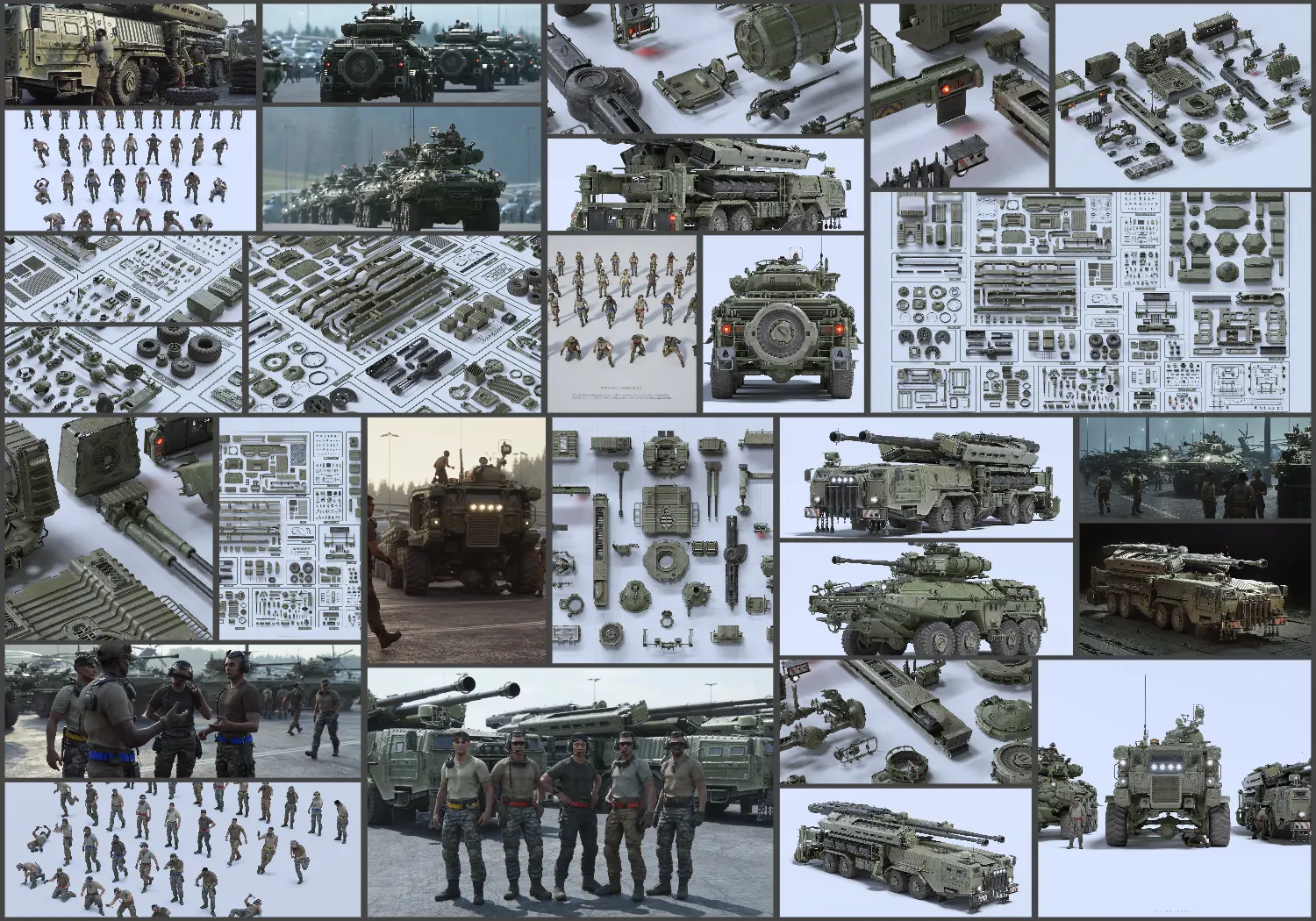 全套ARES运输车ZEUS火炮车VULCAN步战车3D模型 含4K PBR材质BigMediumSmall – Armor